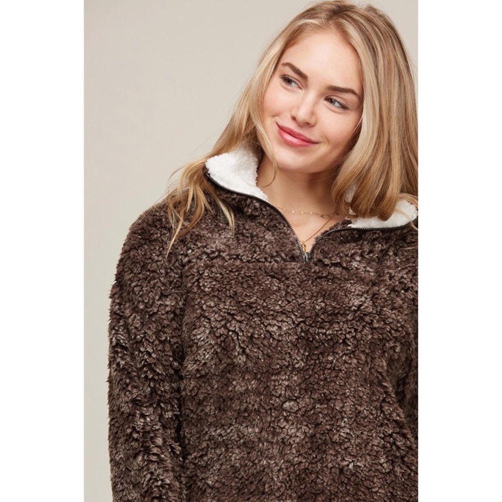 LAST ONE! Sherpa Pullover-Brown - Picture 3 of 4